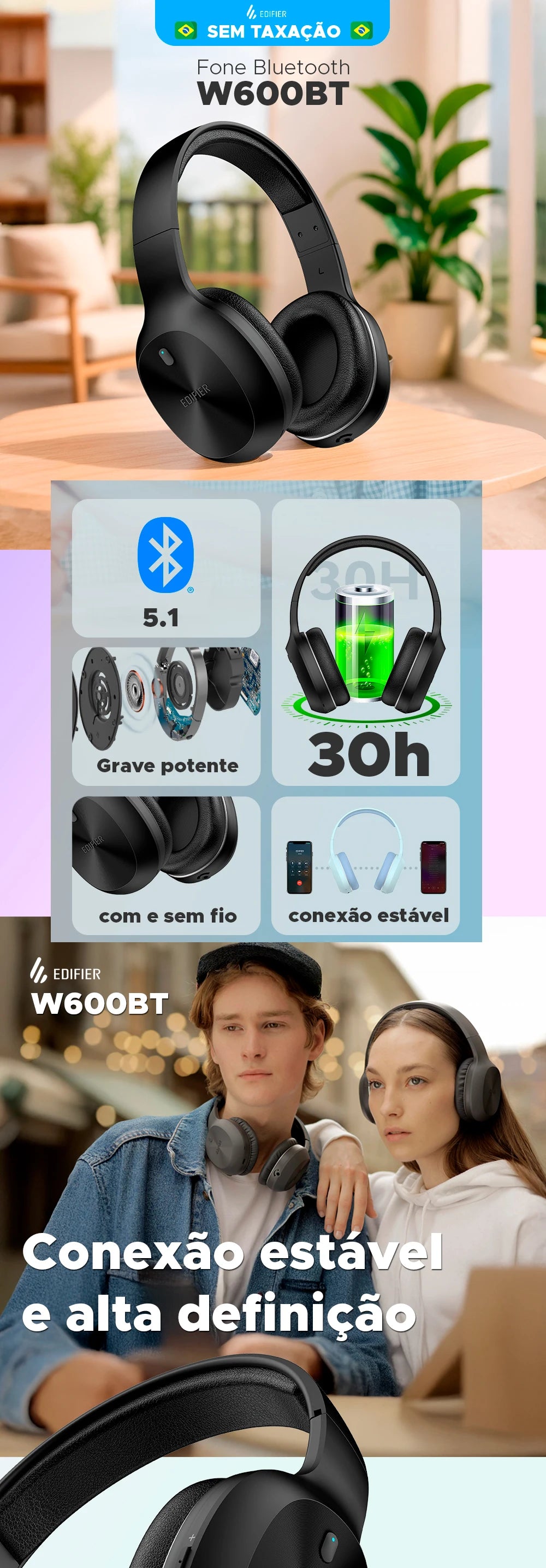Fone Bluetooth Edifier W6000BT