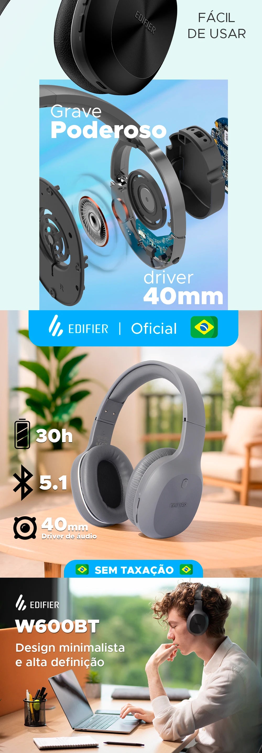 Fone Bluetooth Edifier W6000BT
