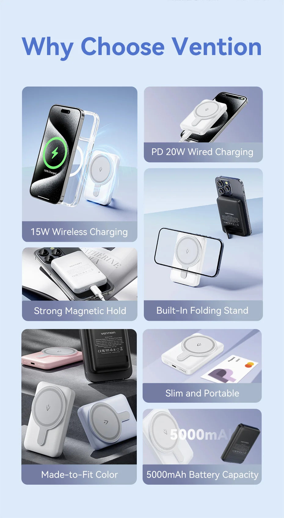Vention BR 5000mAh Power Bank 15w Magnetic