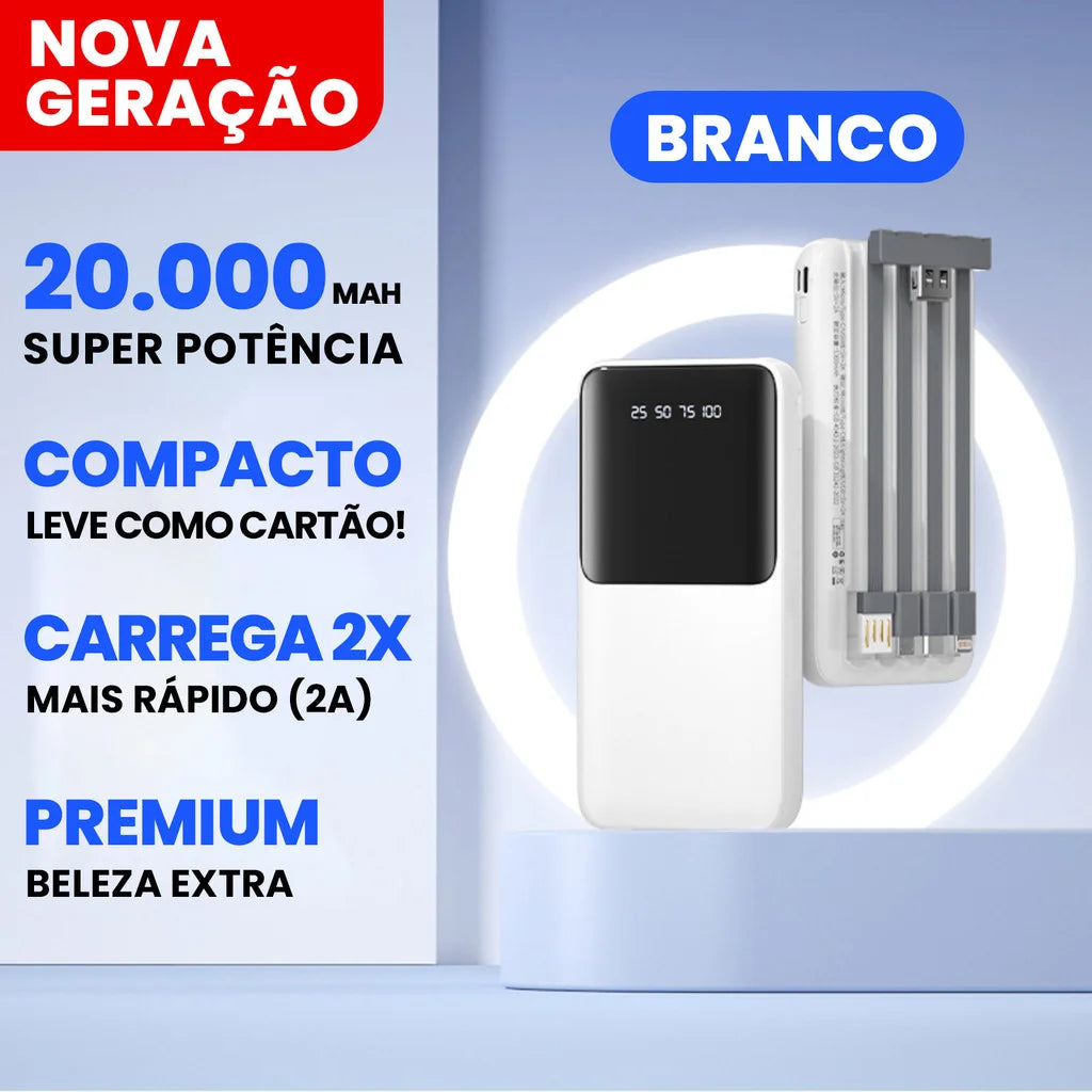 Power Bank 20000mAh Carregamento Super Rápido 4 Portas USB com Visor Digital e Alta Capacidade Portátil