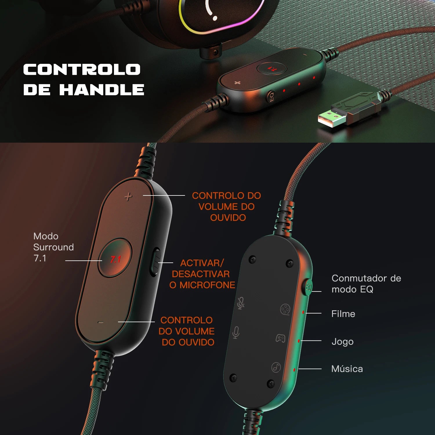 Fifine Dynamic RGB Gaming Headset 7.1 Surround