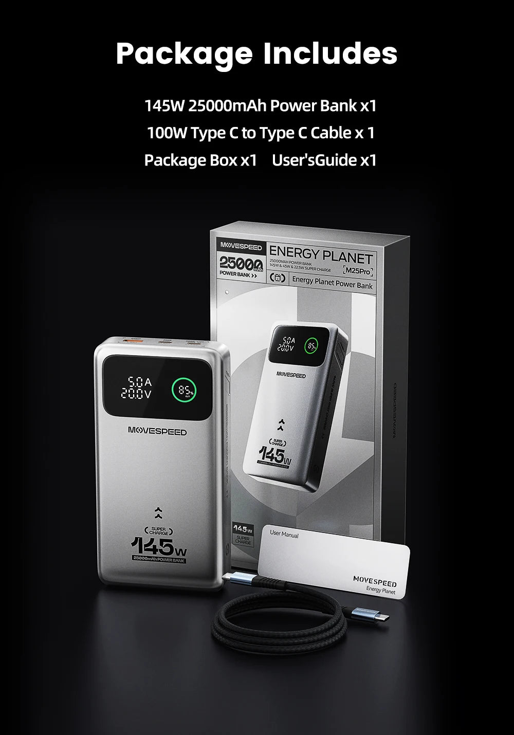 MOVESPEED M25Pro 140W Power Bank 25000mAh PD3.1 Fast Charge
