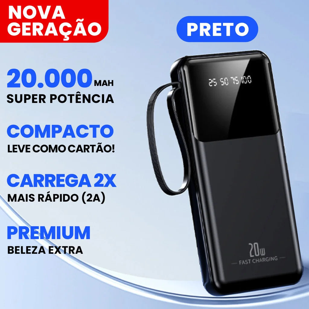 Power Bank 20000mAh Carregamento Super Rápido 4 Portas USB com Visor Digital e Alta Capacidade Portátil