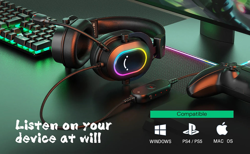 Fifine Dynamic RGB Gaming Headset 7.1 Surround