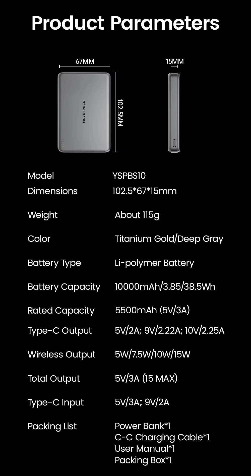 MOVESPEED S10 Slim Magnetic Power Bank 10000mAh PD20W