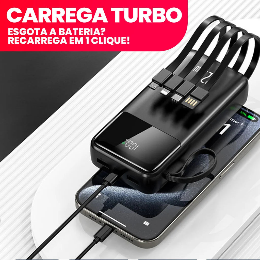 Power Bank 20000mAh Carregamento Super Rápido 4 Portas USB com Visor Digital e Alta Capacidade Portátil